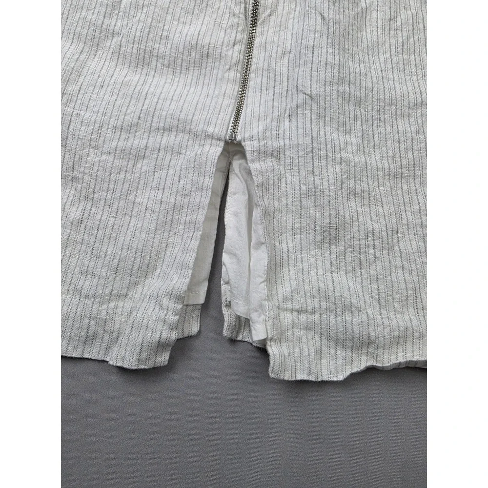 Banana Republic Pinstripe Linen Skirt White Gray Front Split Size 12